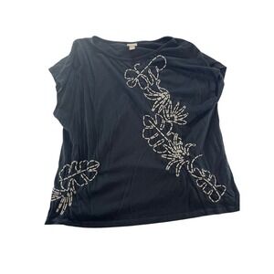 Chicos Black Beaded Leaf Design Tunic Top Size 3 XL
